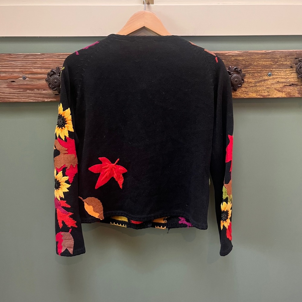 Michael Simon Vintage 1998 Sunflower Fall Leaf Beaded Cardigan Sweater Womens S - Picture 3 of 5